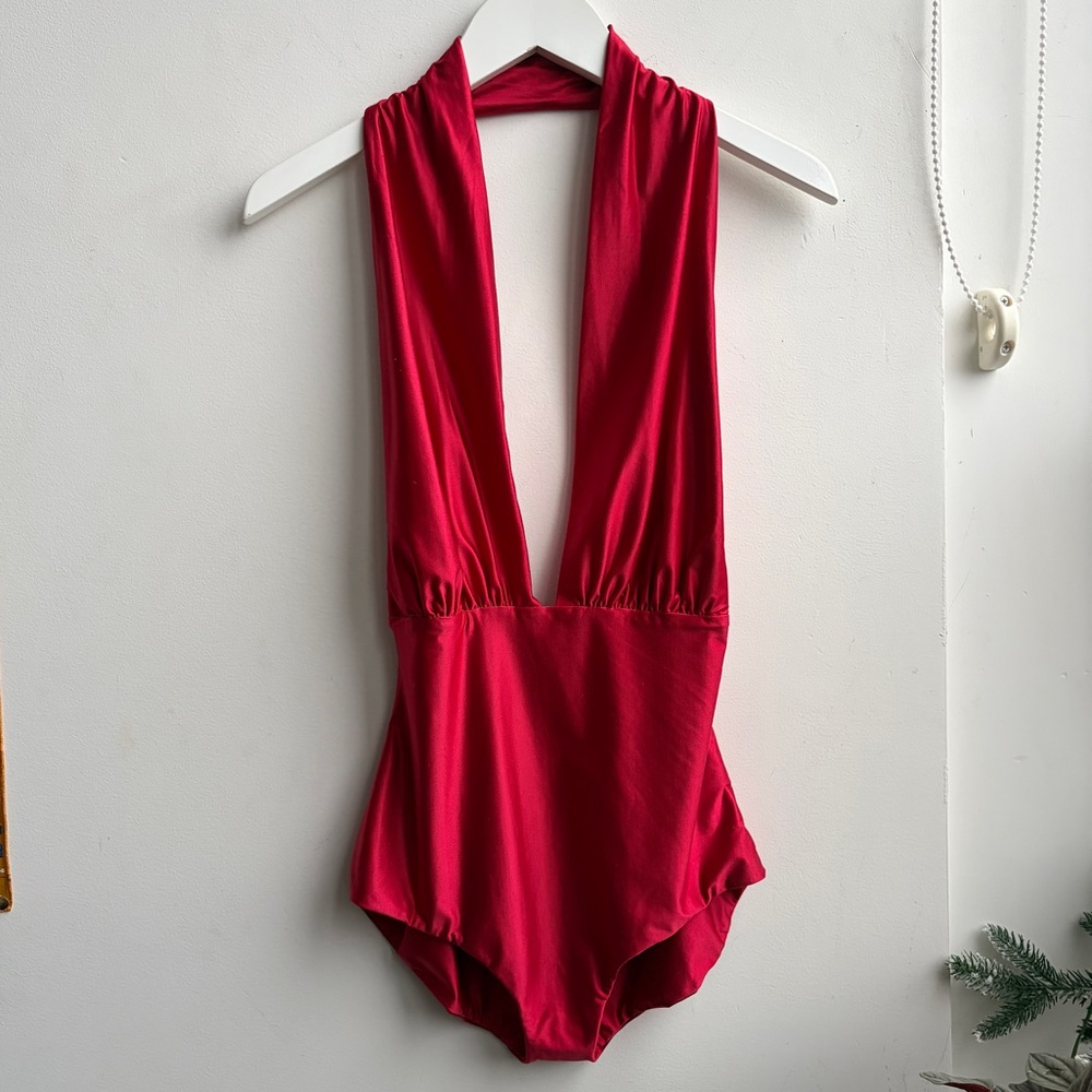 Butter by Nadia Vibrant Red Plunging V neck bodysuit